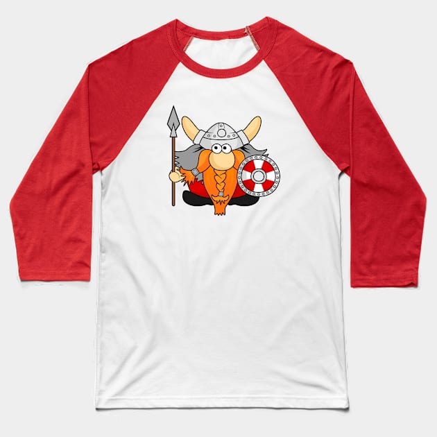 Funny Little Viking Warrior Cartoon Illustration Baseball T-Shirt by RageRabbit
